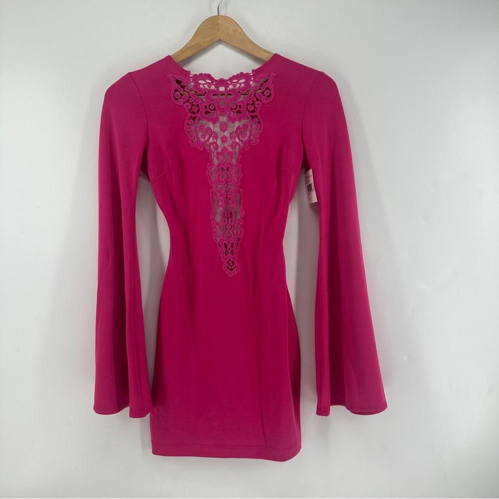 NWT One Rad Girl Natalia Plunging Open Back FUSCHIA Dress
